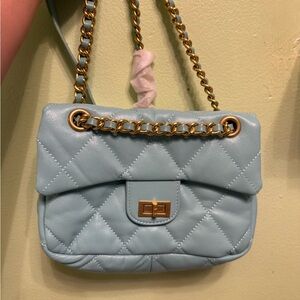 Genuine Leather Quilted Blue Green Shoulder Bag